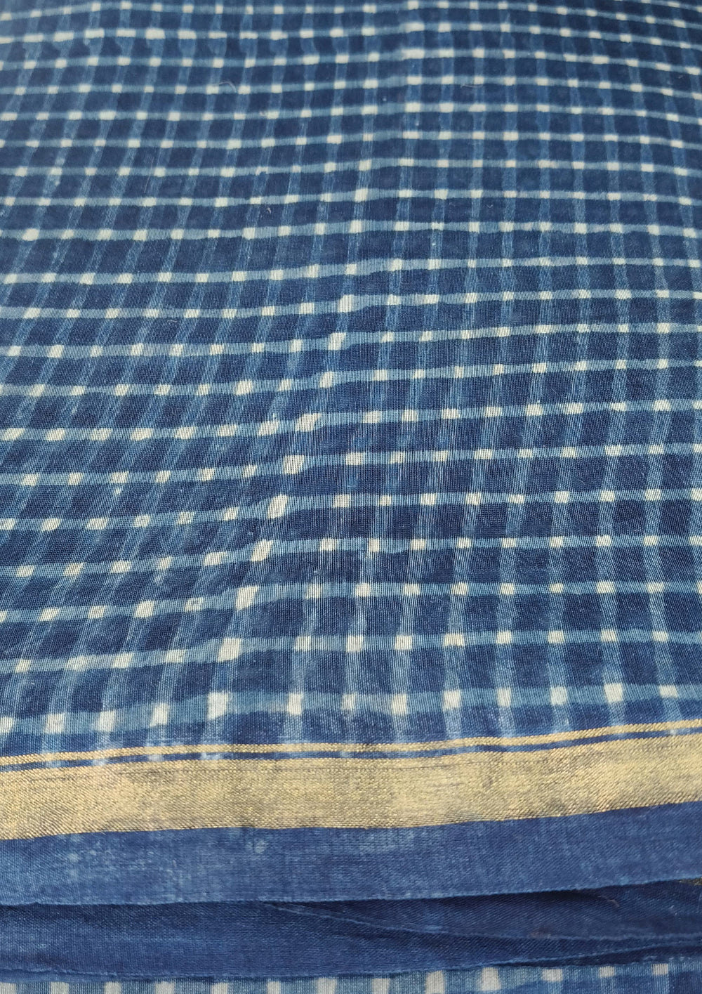 Dabu - Handblock print Chanderi Saree - 27 Indigo - Wefta