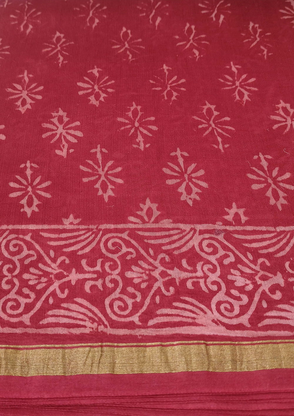 Dabu - Handblock print Chanderi Saree - 28 Red - Wefta