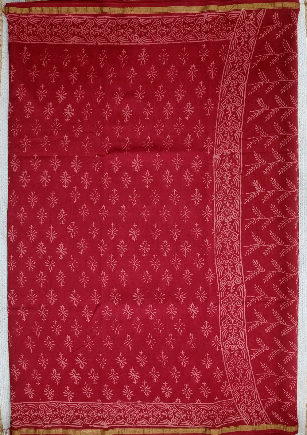 Dabu - Handblock print Chanderi Saree - 28 Red - Wefta