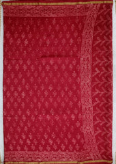 Dabu - Handblock print Chanderi Saree - 28 Red - Wefta