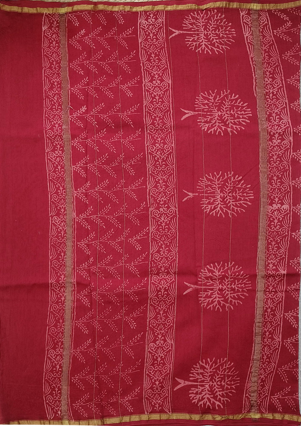 Dabu - Handblock print Chanderi Saree - 28 Red - Wefta