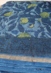 Dabu - Handblock Print Chanderi Saree - 29 Blue - Wefta