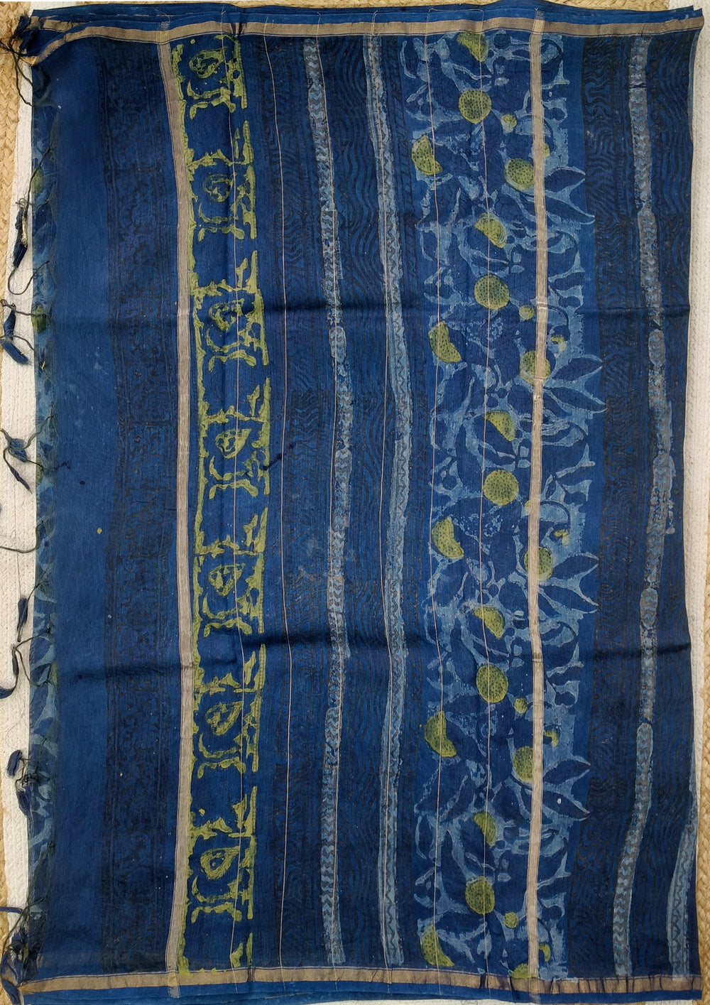 Dabu - Handblock Print Chanderi Saree - 29 Blue - Wefta