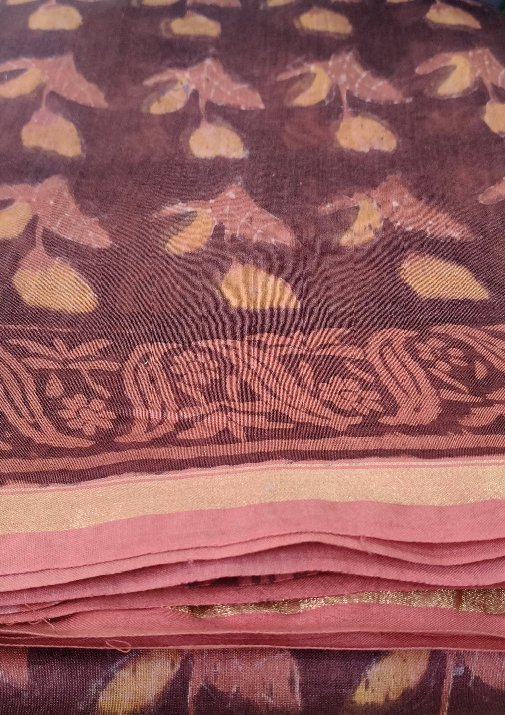 Dabu - Handblock print Chanderi Saree - 30 Maroon - Wefta