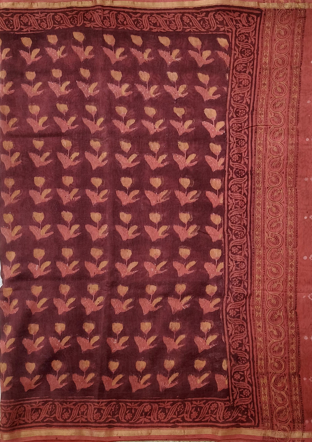 Dabu - Handblock print Chanderi Saree - 30 Maroon - Wefta