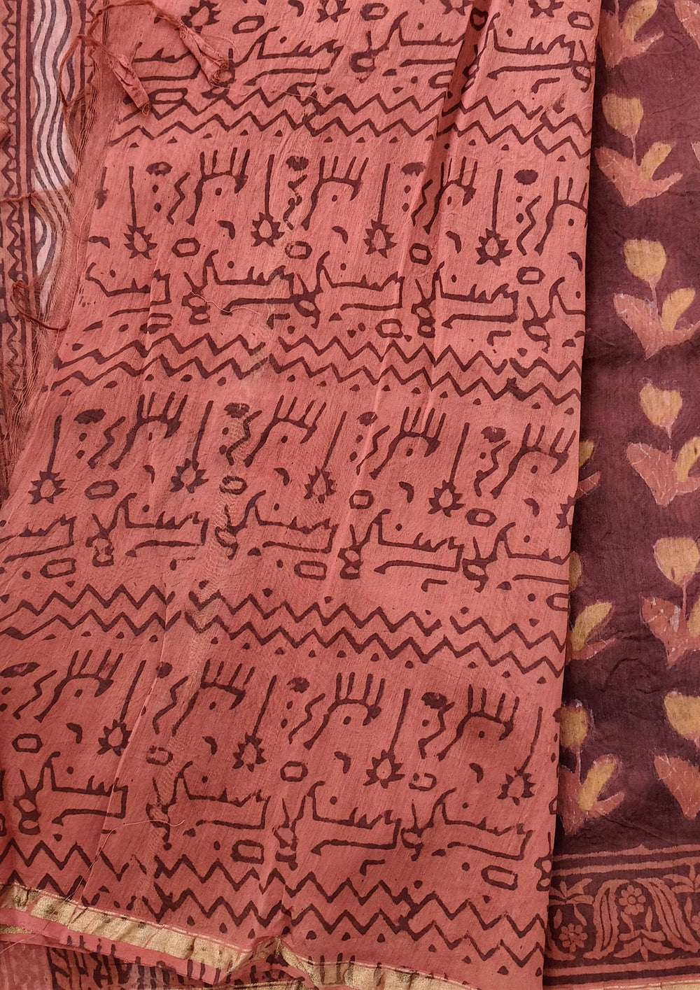 Dabu - Handblock print Chanderi Saree - 30 Maroon - Wefta
