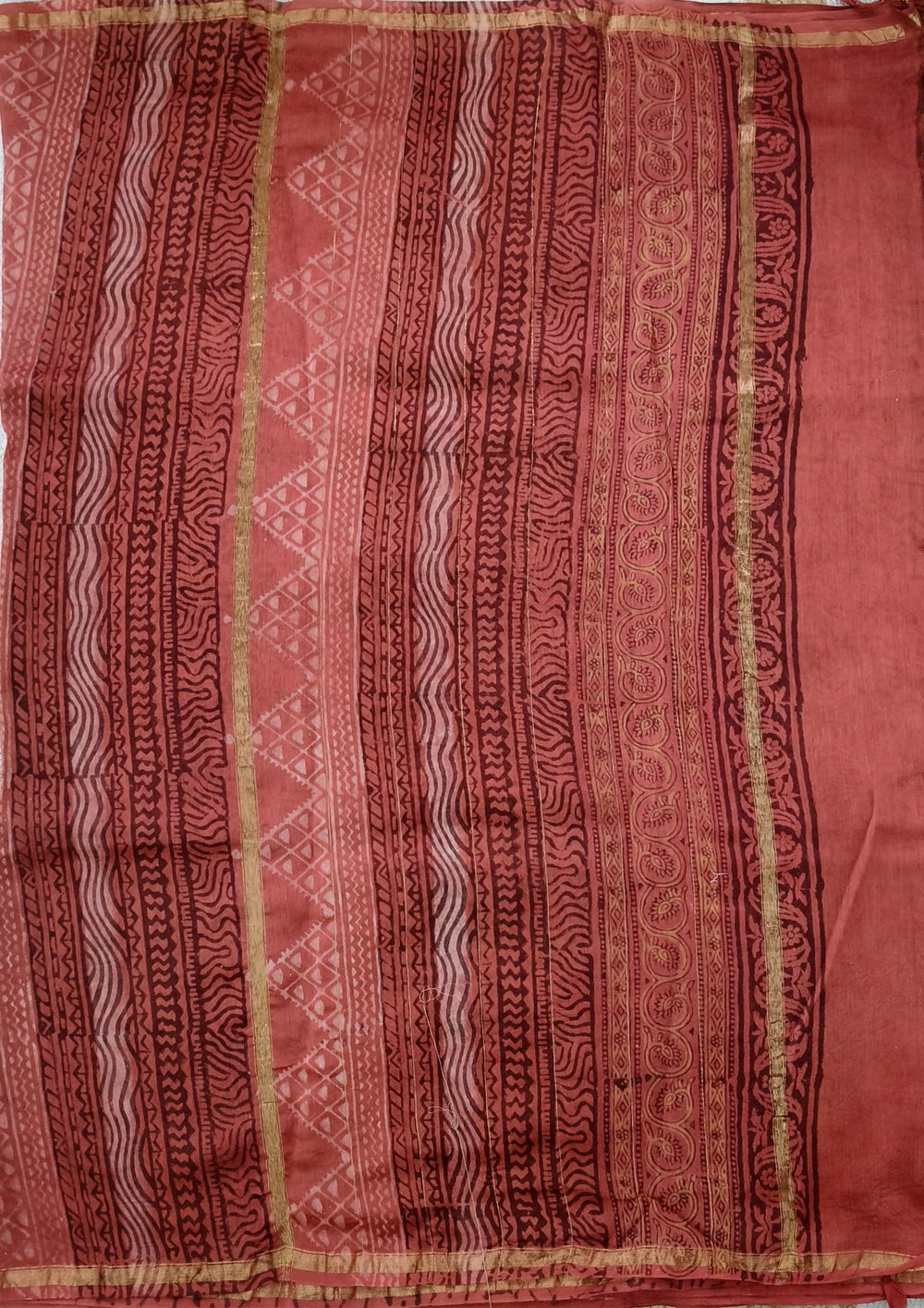 Dabu - Handblock print Chanderi Saree - 30 Maroon - Wefta