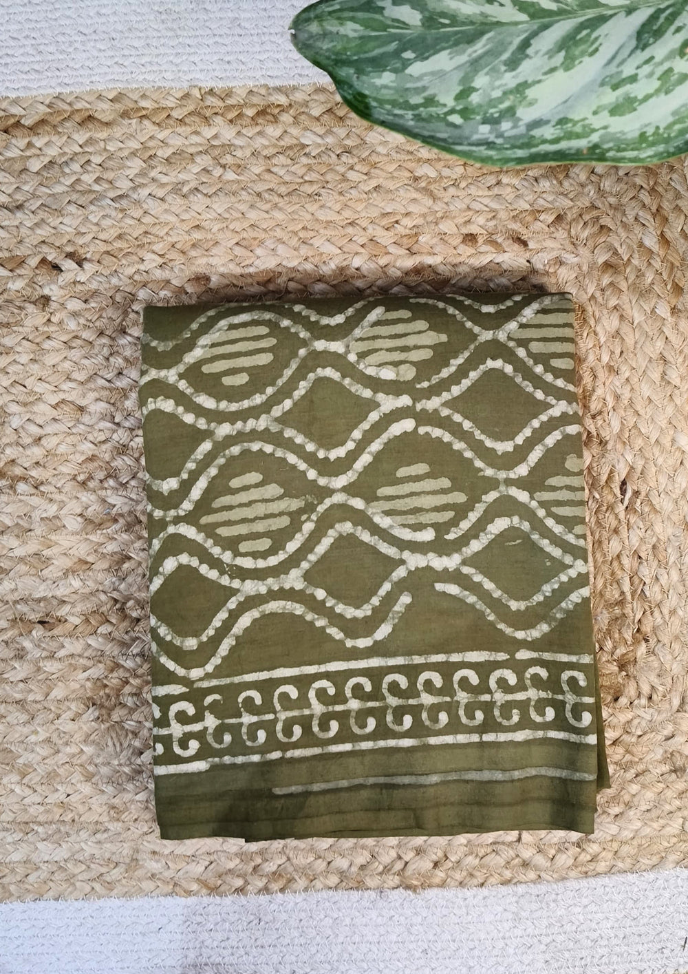 Dabu Handblock Print Suit D1 - Mehndi Green - Wefta