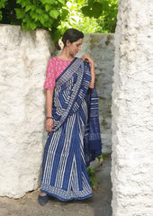 Dabu - Handblock printed Saree - 23 Indigo - Wefta