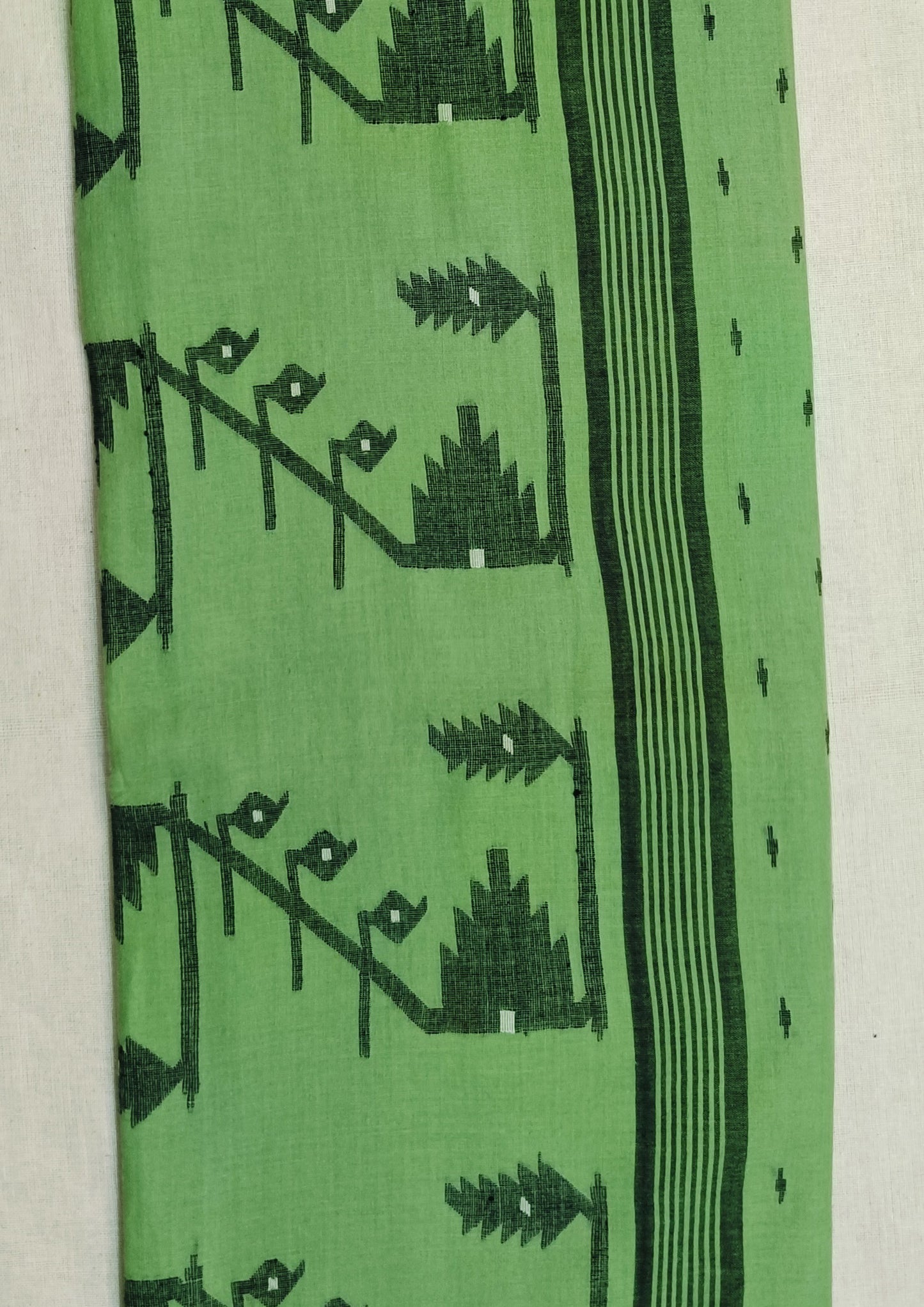 Cotton Jamdani Machi Buti Saree- Green