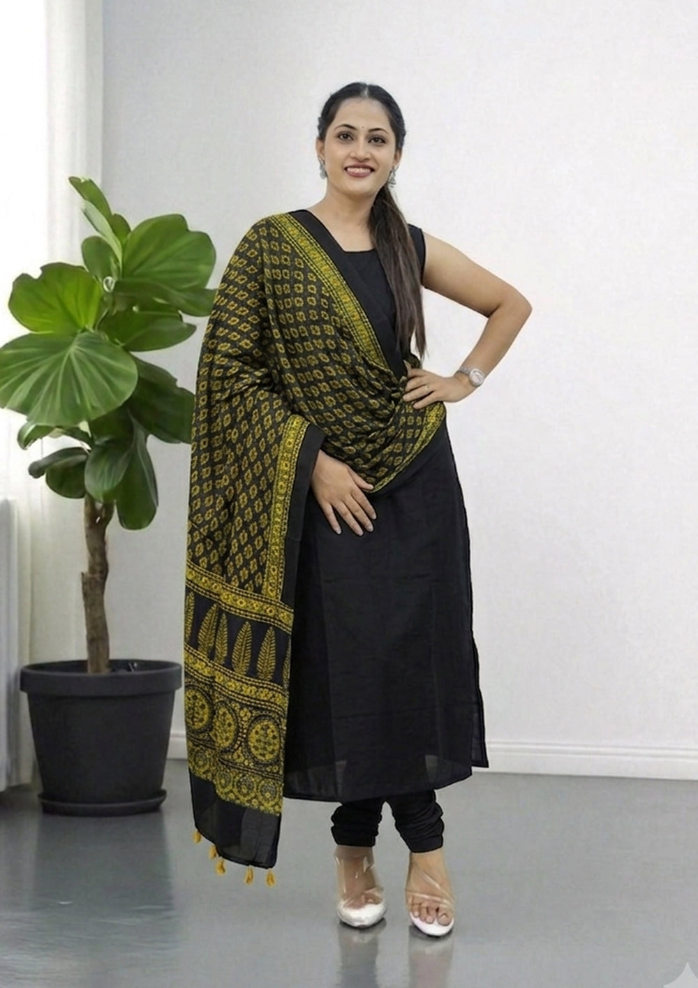 Handblock Printed Ajrakh Modal Dupatta- AJ01IFB - Wefta