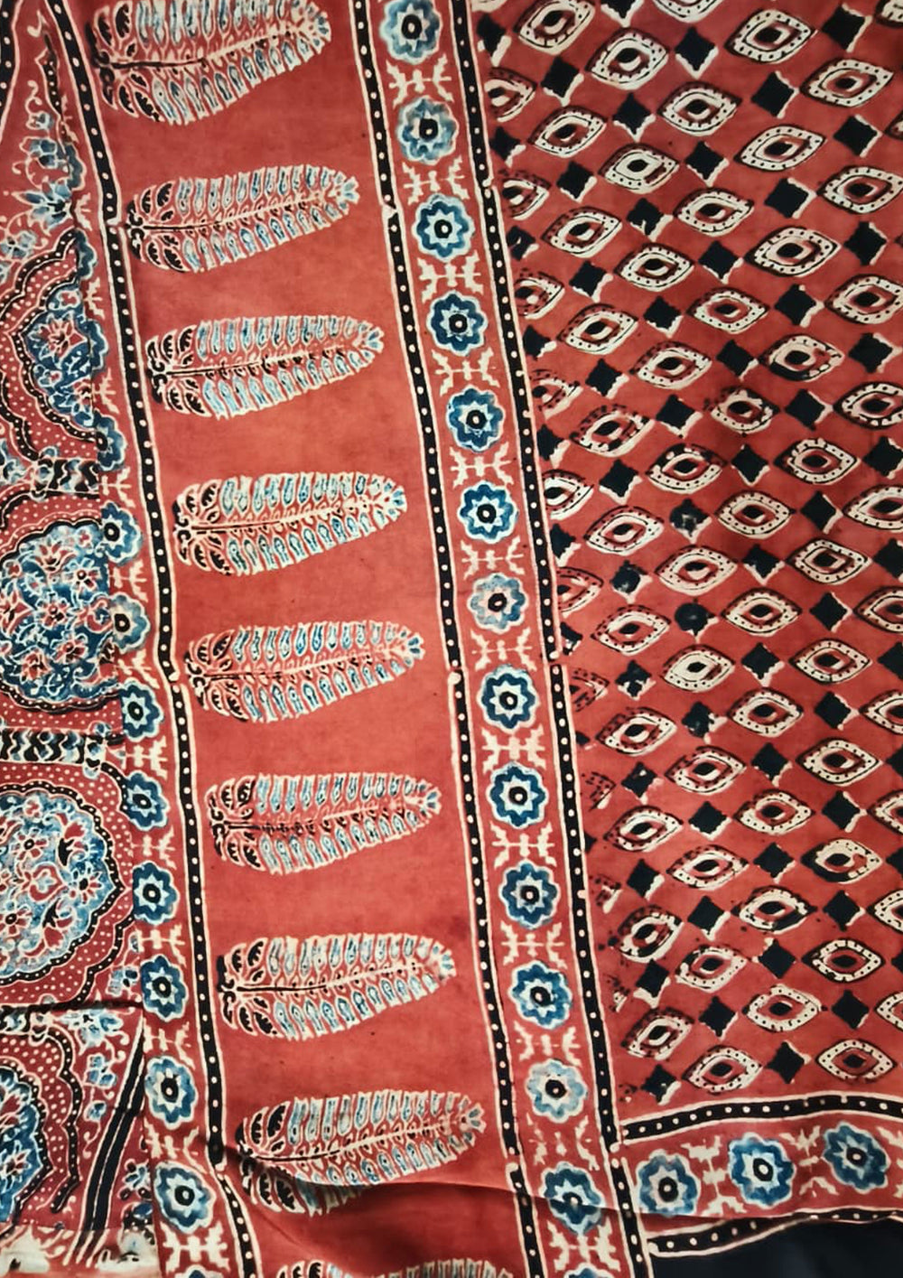 Handblock Printed Ajrakh Modal Dupatta - AJ03IFB - Wefta