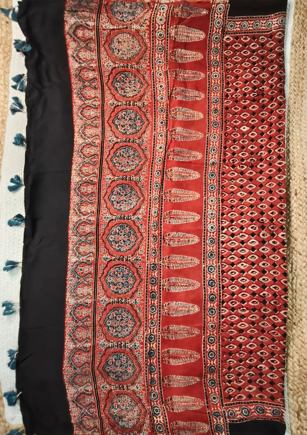 Handblock Printed Ajrakh Modal Dupatta - AJ03IFB - Wefta