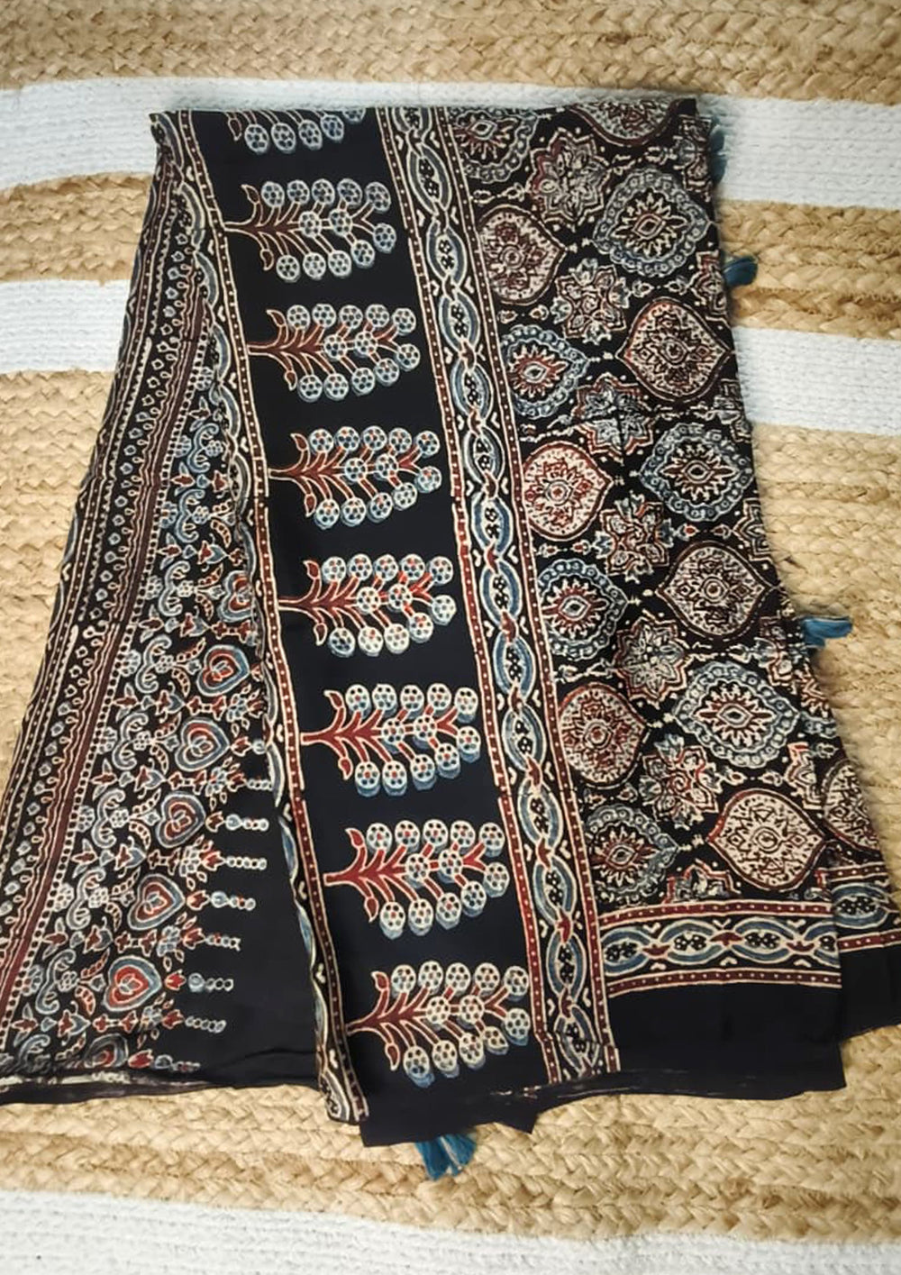 Handblock Printed Ajrakh Modal Dupatta - AJ04IFB - Wefta
