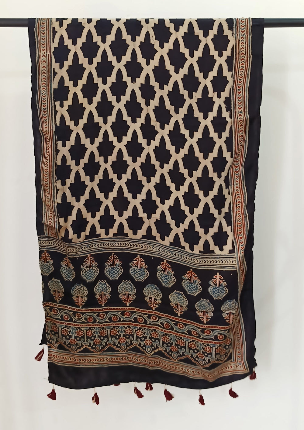 Handblock Printed Ajrakh Modal Stole - S1 - Wefta