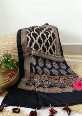 Handblock Printed Ajrakh Modal Stole - S1 - Wefta