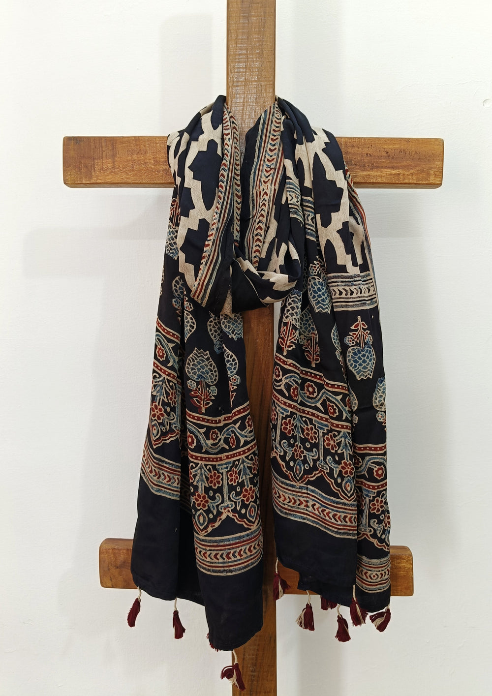 Handblock Printed Ajrakh Modal Stole - S1 - Wefta