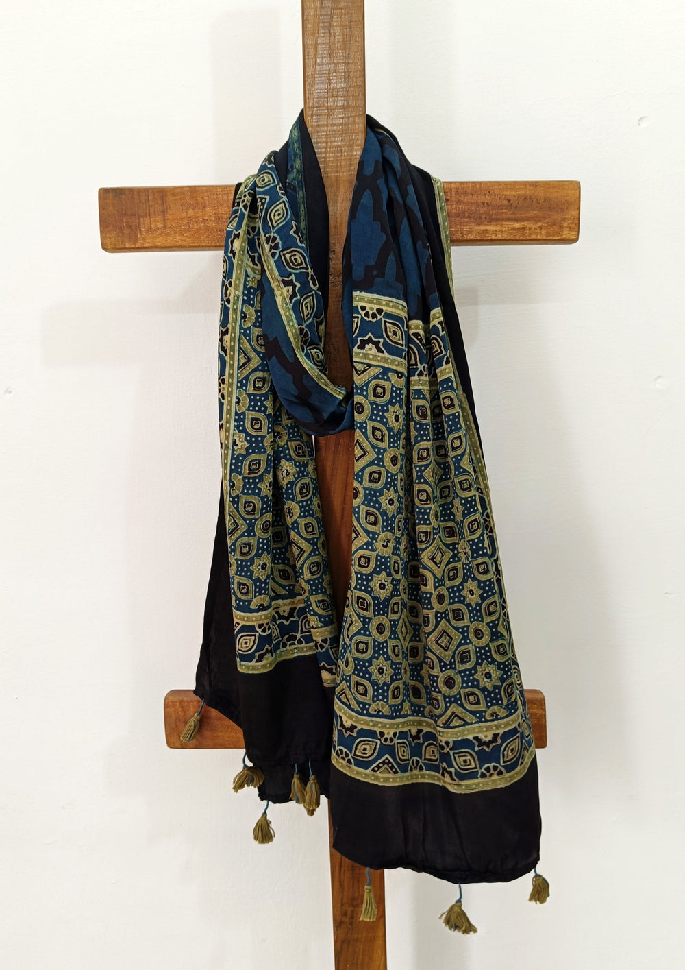 Handblock Printed Ajrakh Modal Stole - S10 - Wefta