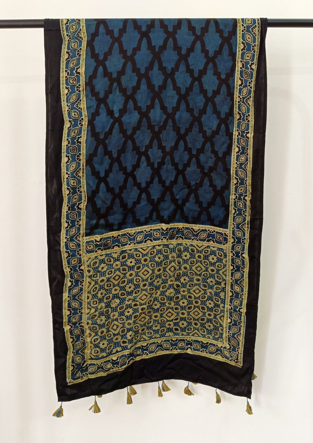 Handblock Printed Ajrakh Modal Stole - S10 - Wefta