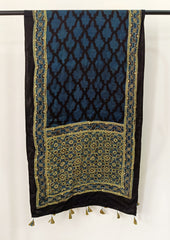 Handblock Printed Ajrakh Modal Stole - S10 - Wefta