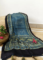 Handblock Printed Ajrakh Modal Stole - S2 - Wefta