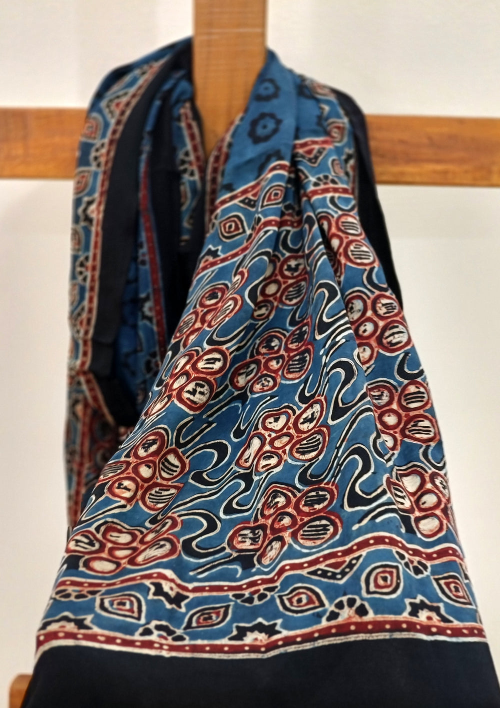 Handblock Printed Ajrakh Modal Stole - S3 - Wefta