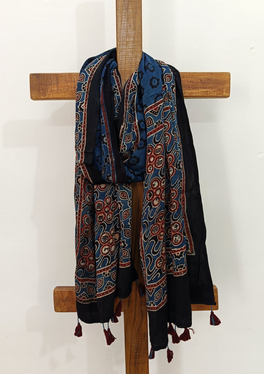 Handblock Printed Ajrakh Modal Stole - S3 - Wefta