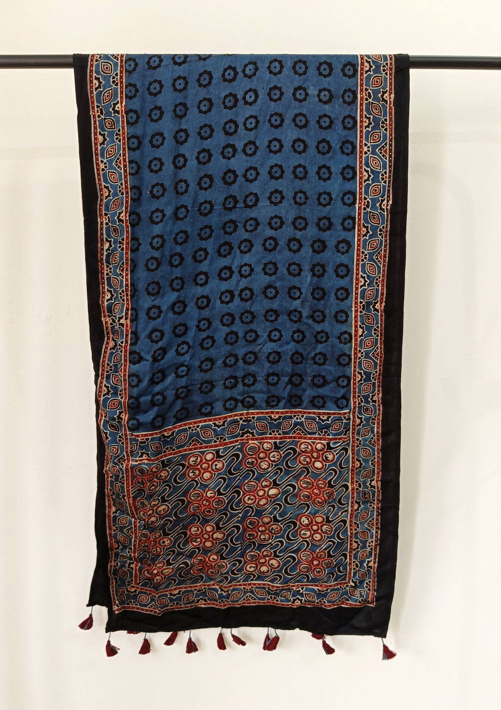 Handblock Printed Ajrakh Modal Stole - S3 - Wefta