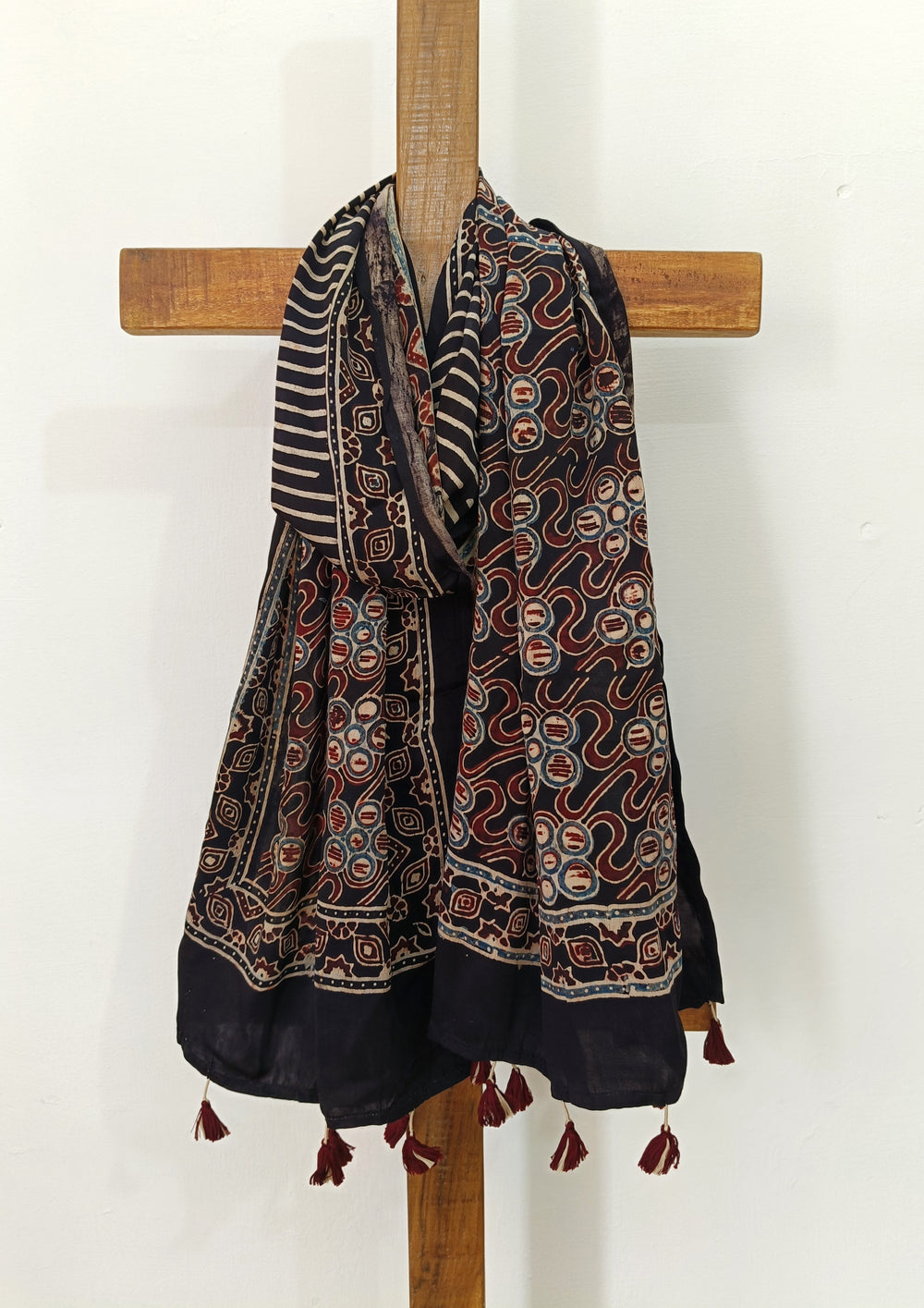 Handblock Printed Ajrakh Modal Stole - S4 - Wefta