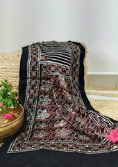 Handblock Printed Ajrakh Modal Stole - S4 - Wefta