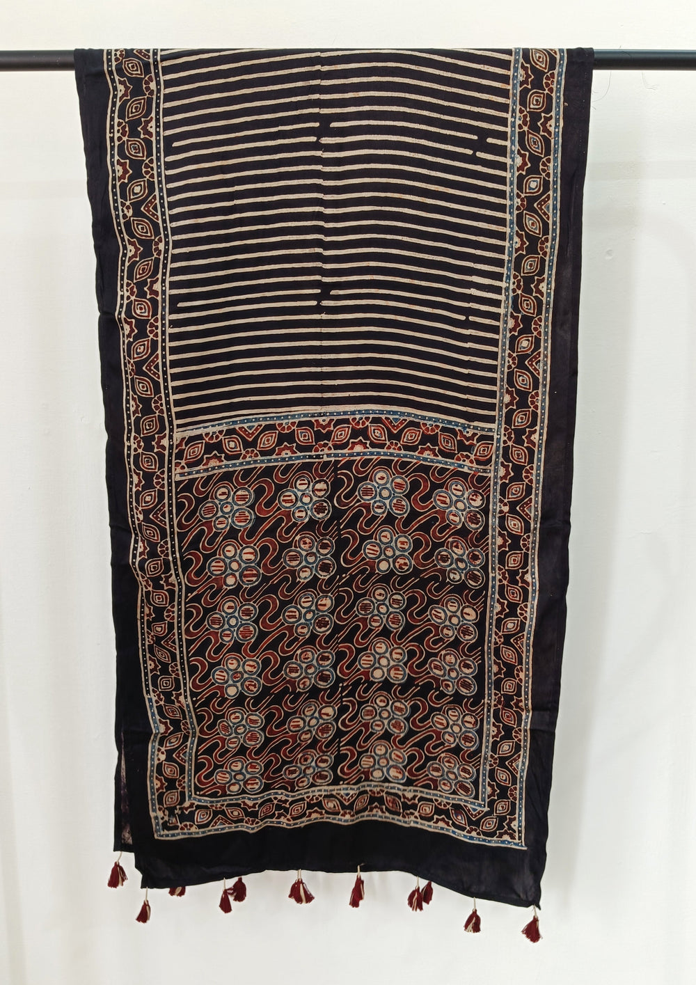 Handblock Printed Ajrakh Modal Stole - S4 - Wefta