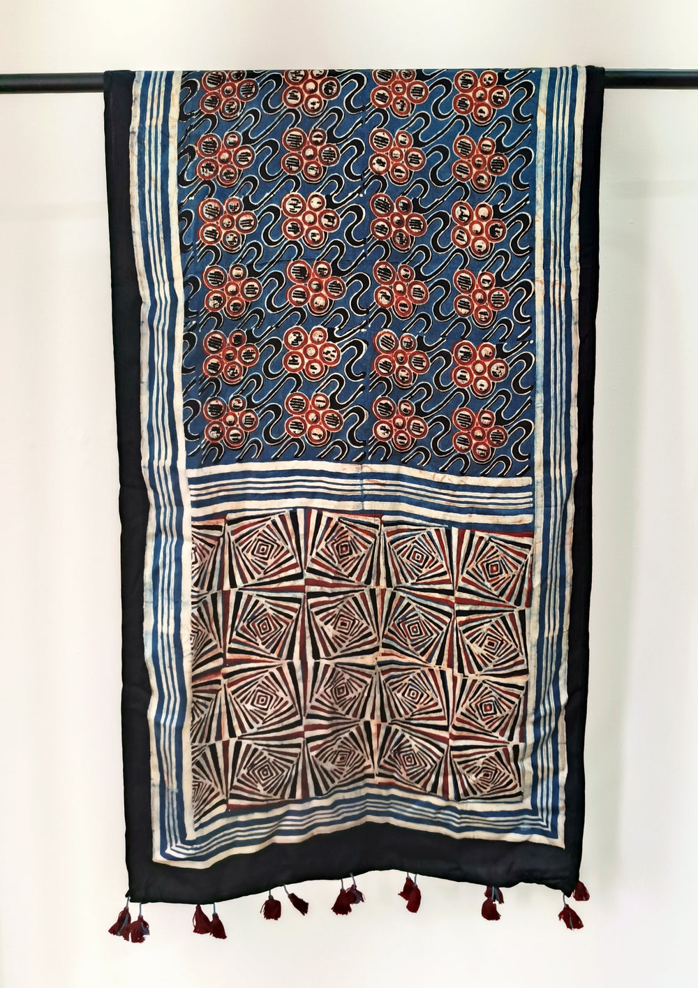 Handblock Printed Ajrakh Modal Stole - S5 - Wefta