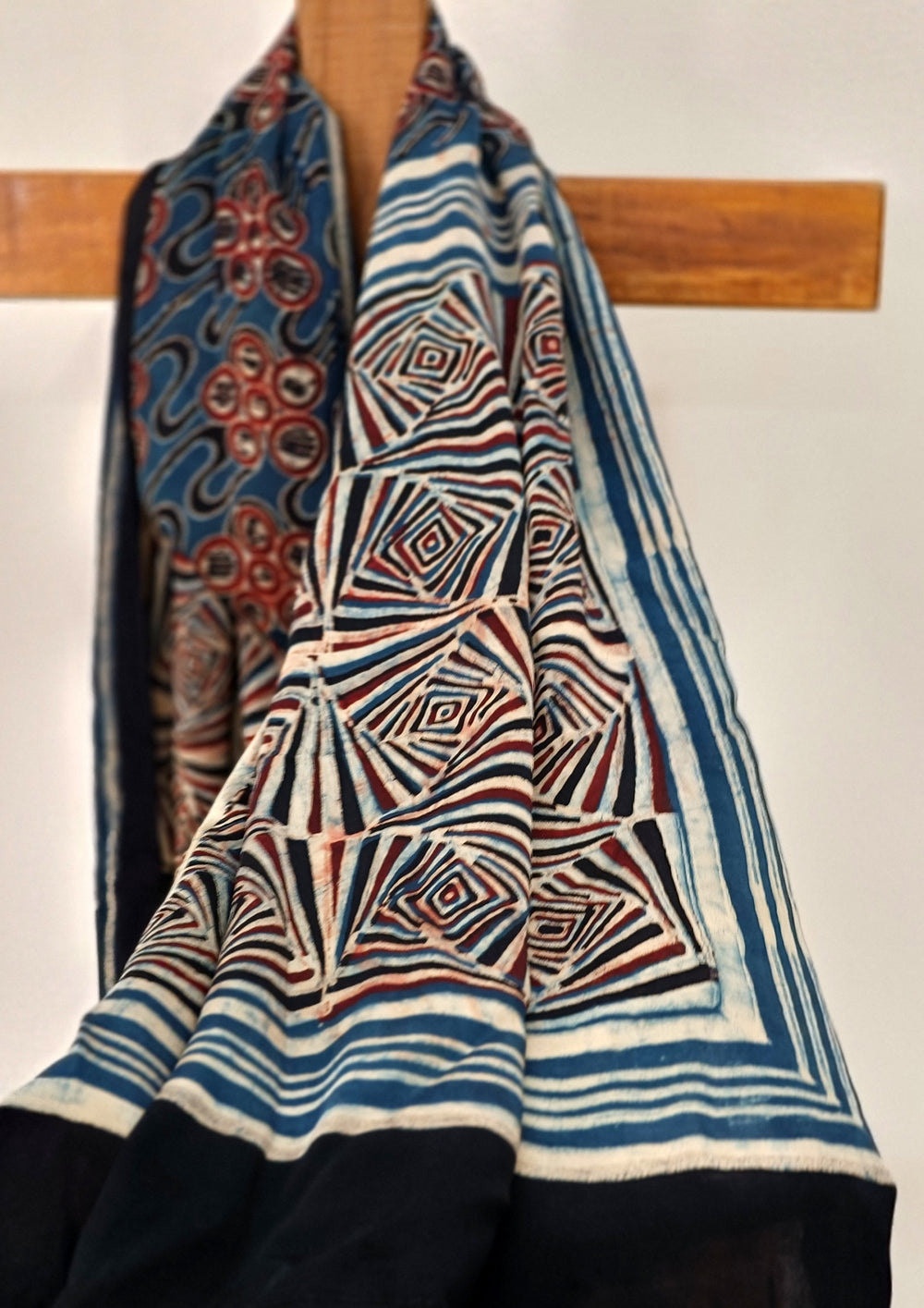 Handblock Printed Ajrakh Modal Stole - S5 - Wefta