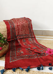 Handblock Printed Ajrakh Modal Stole - S6 - Wefta
