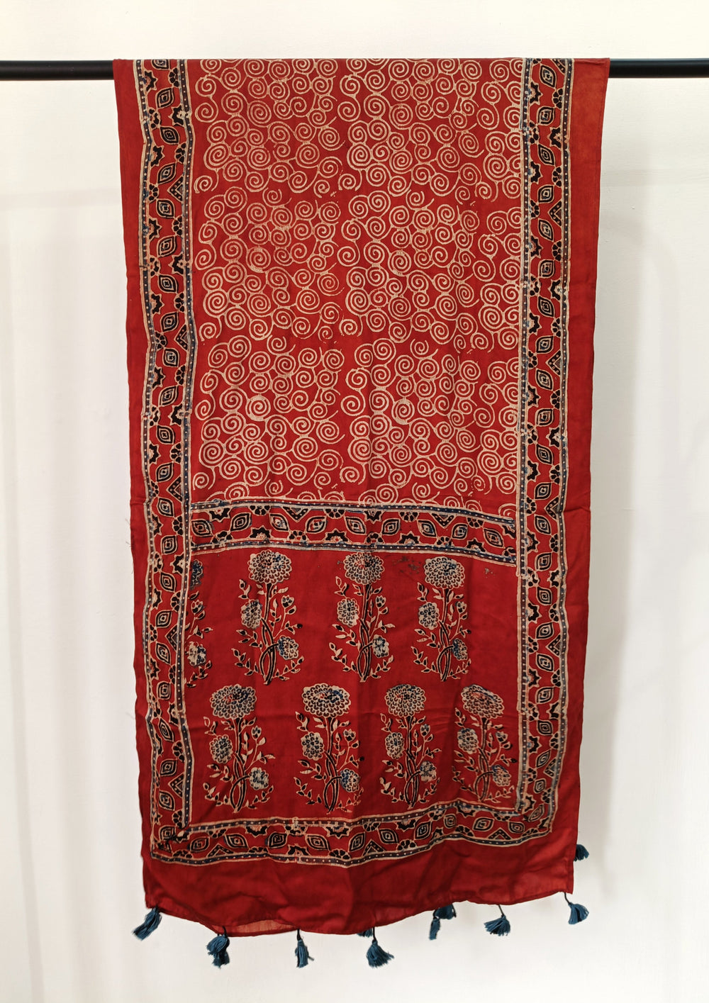 Handblock Printed Ajrakh Modal Stole - S6 - Wefta