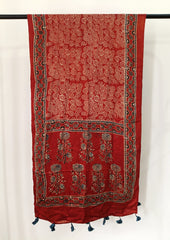 Handblock Printed Ajrakh Modal Stole - S6 - Wefta