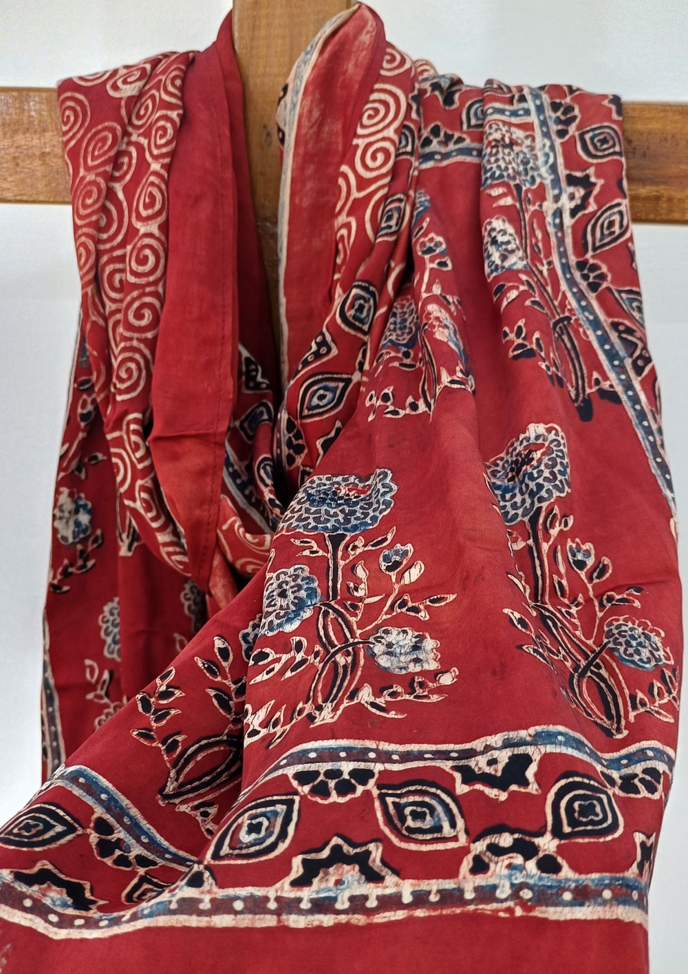 Handblock Printed Ajrakh Modal Stole - S6 - Wefta
