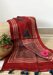 Handblock Printed Ajrakh Modal Stole - S7 - Wefta