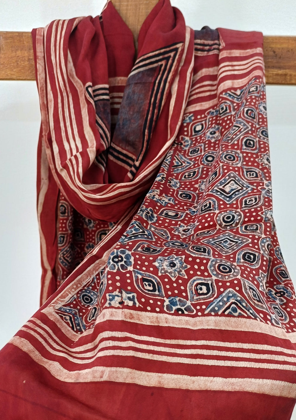 Handblock Printed Ajrakh Modal Stole - S7 - Wefta