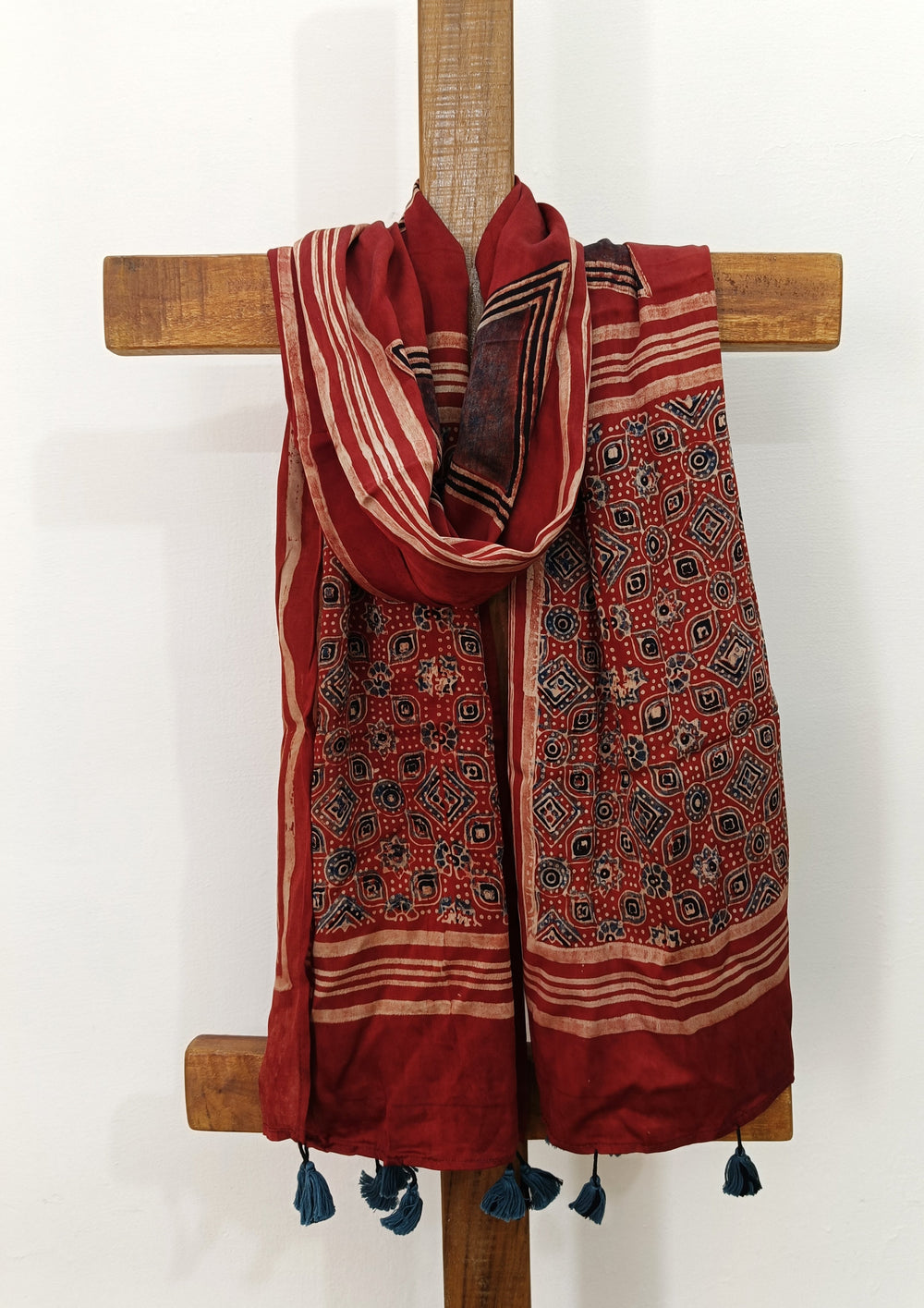 Handblock Printed Ajrakh Modal Stole - S7 - Wefta