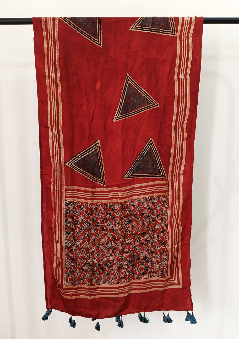 Handblock Printed Ajrakh Modal Stole - S7 - Wefta