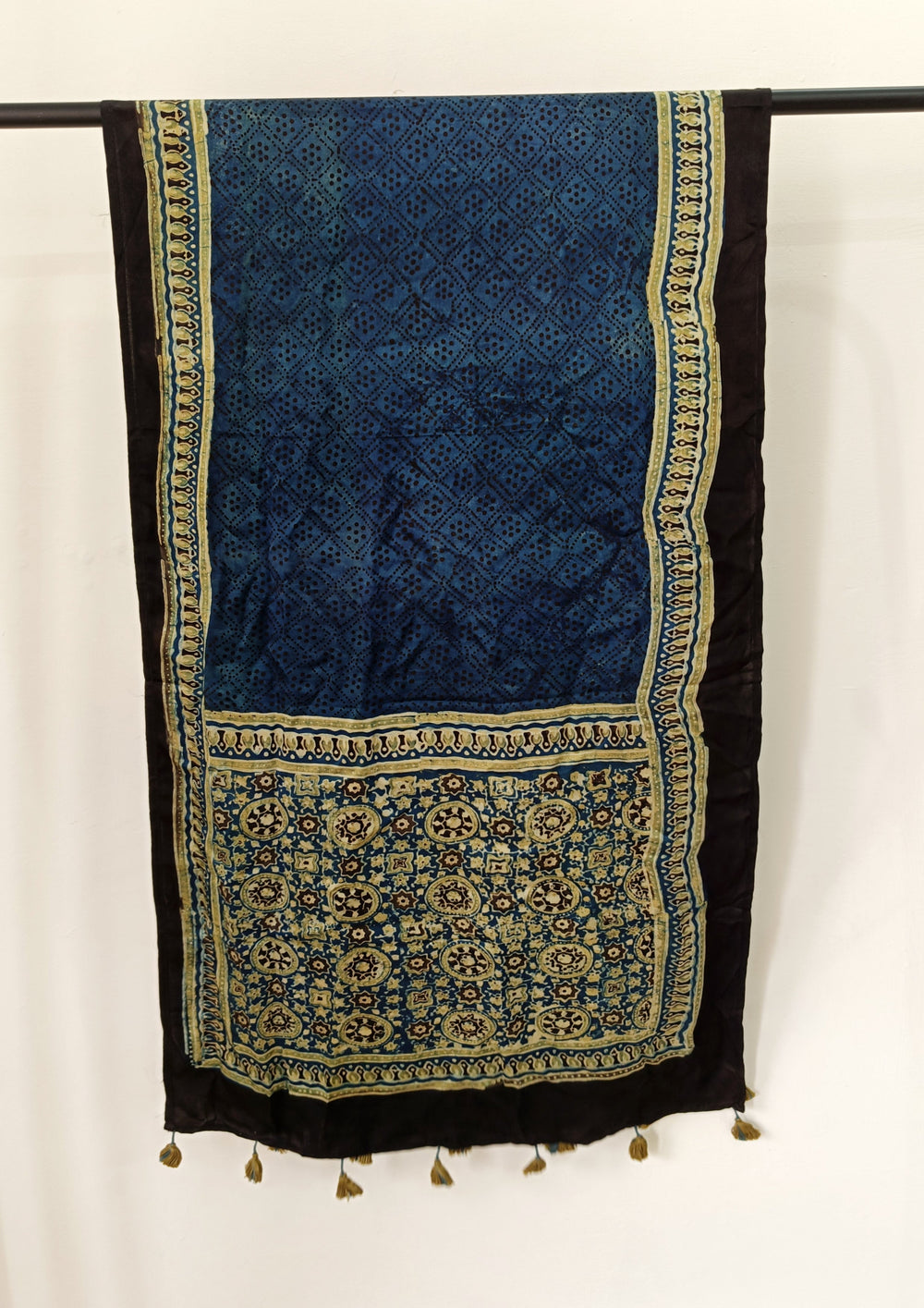 Handblock Printed Ajrakh Modal Stole - S8 - Wefta