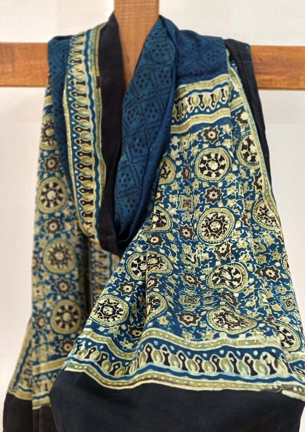 Handblock Printed Ajrakh Modal Stole - S8 - Wefta