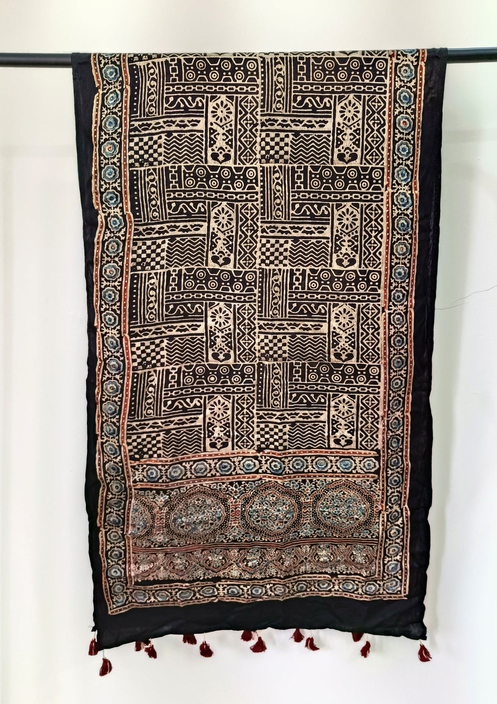 Handblock Printed Ajrakh Modal Stole - S9 - Wefta