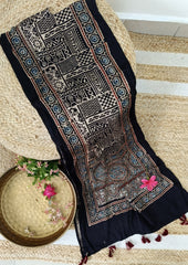Handblock Printed Ajrakh Modal Stole - S9 - Wefta