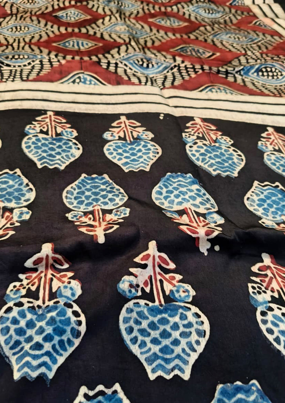 Handblock Printed Ajrakh Modal Stole - SM11Ib - Wefta