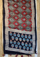 Handblock Printed Ajrakh Modal Stole - SM11Ib - Wefta
