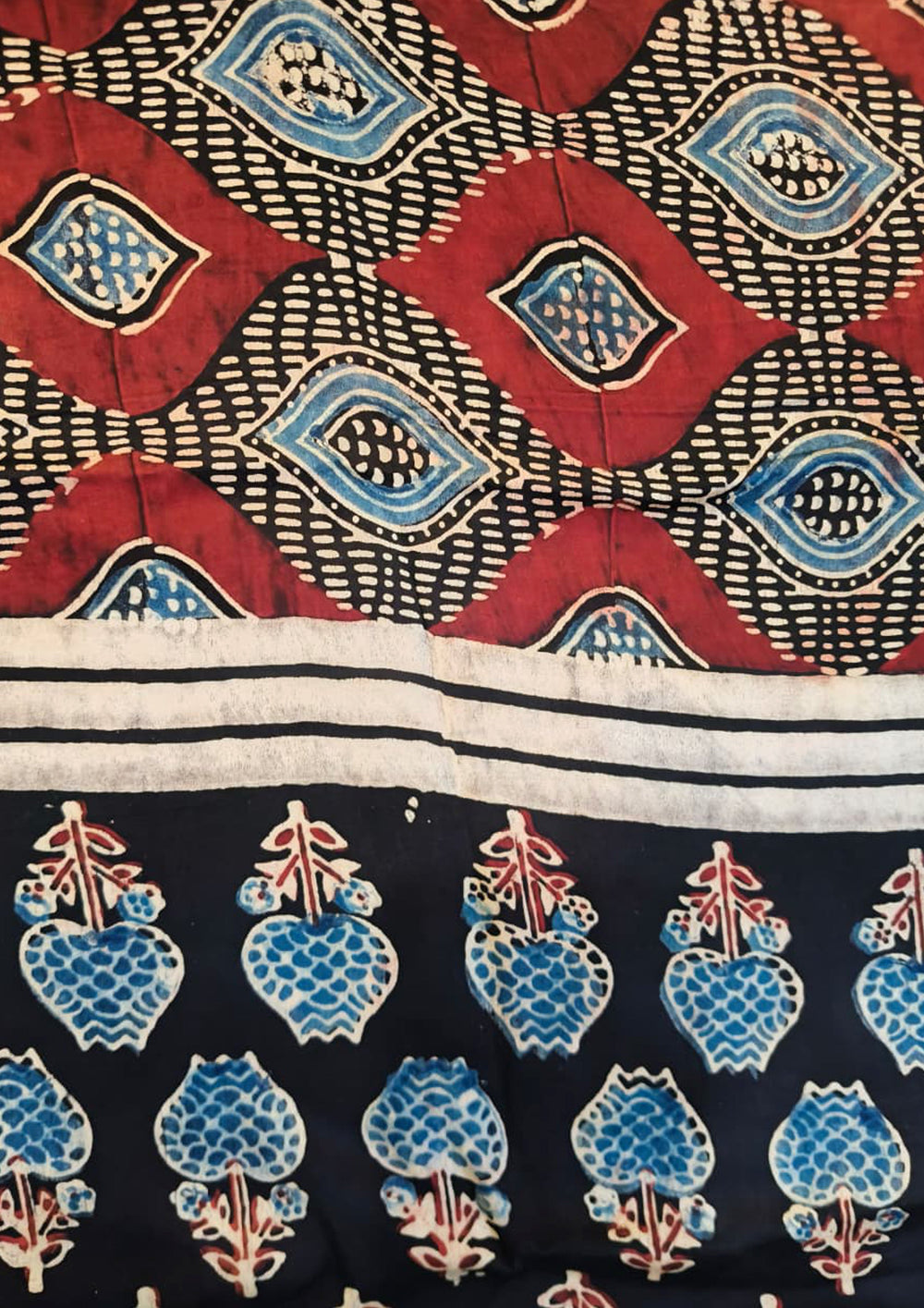 Handblock Printed Ajrakh Modal Stole - SM11Ib - Wefta