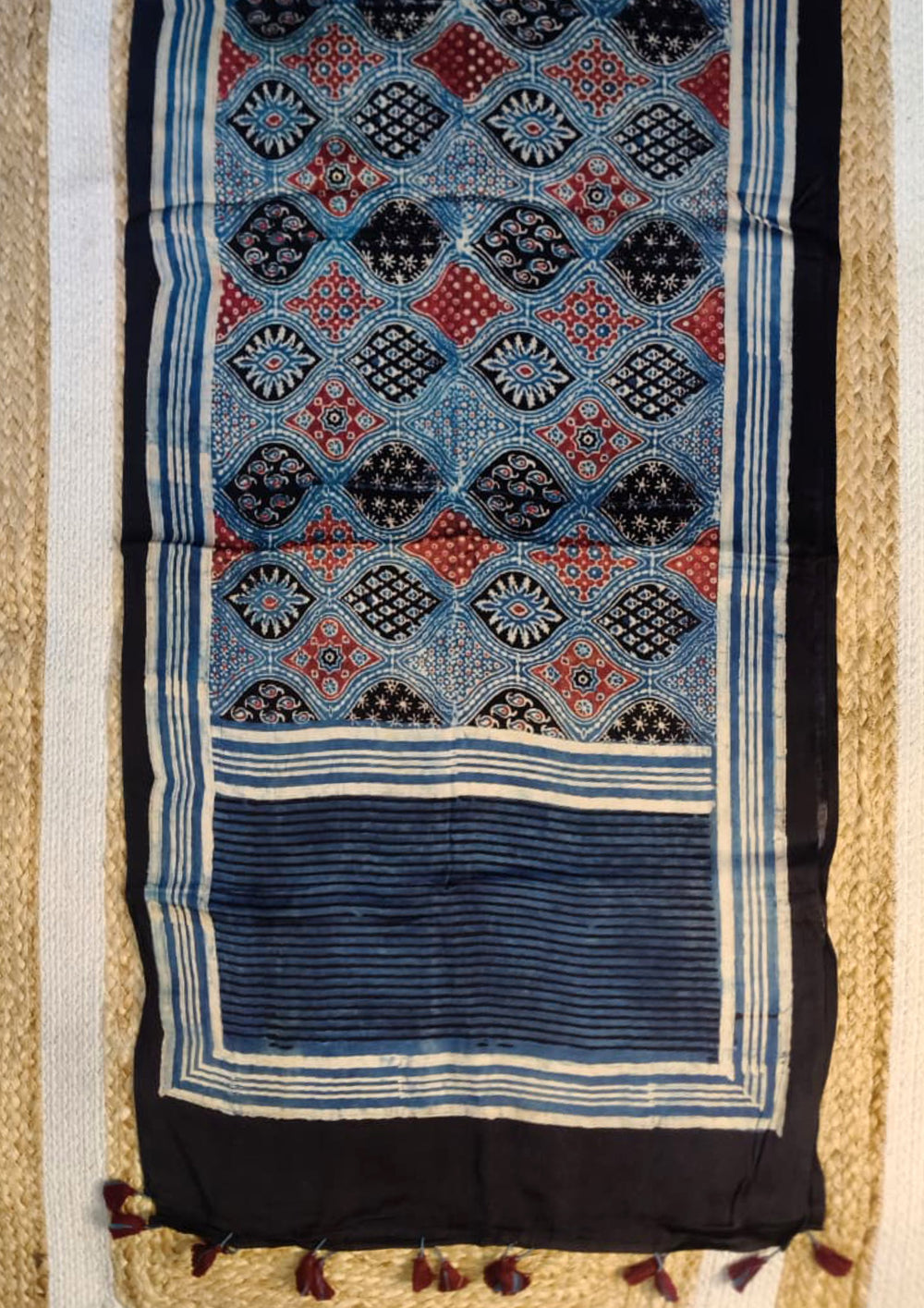 Handblock Printed Ajrakh Modal Stole - SM12Ib - Wefta