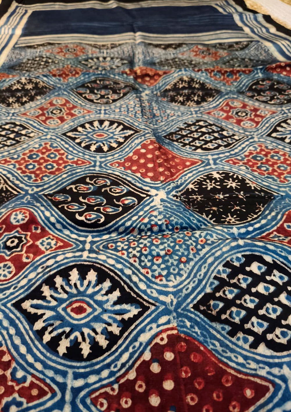 Handblock Printed Ajrakh Modal Stole - SM12Ib - Wefta